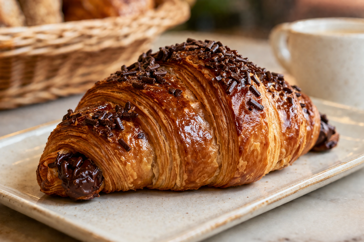 Fresh French pastries and croissants